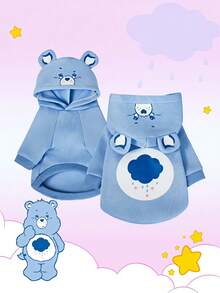 Care Bears X PETSIN 1件熊圖案藍色可愛立體耳連帽衛衣，適用於貓狗，毛絨保暖舒適，適合室內慵懶休息或寒冷戶外散步 - 藍色 - 查看 3