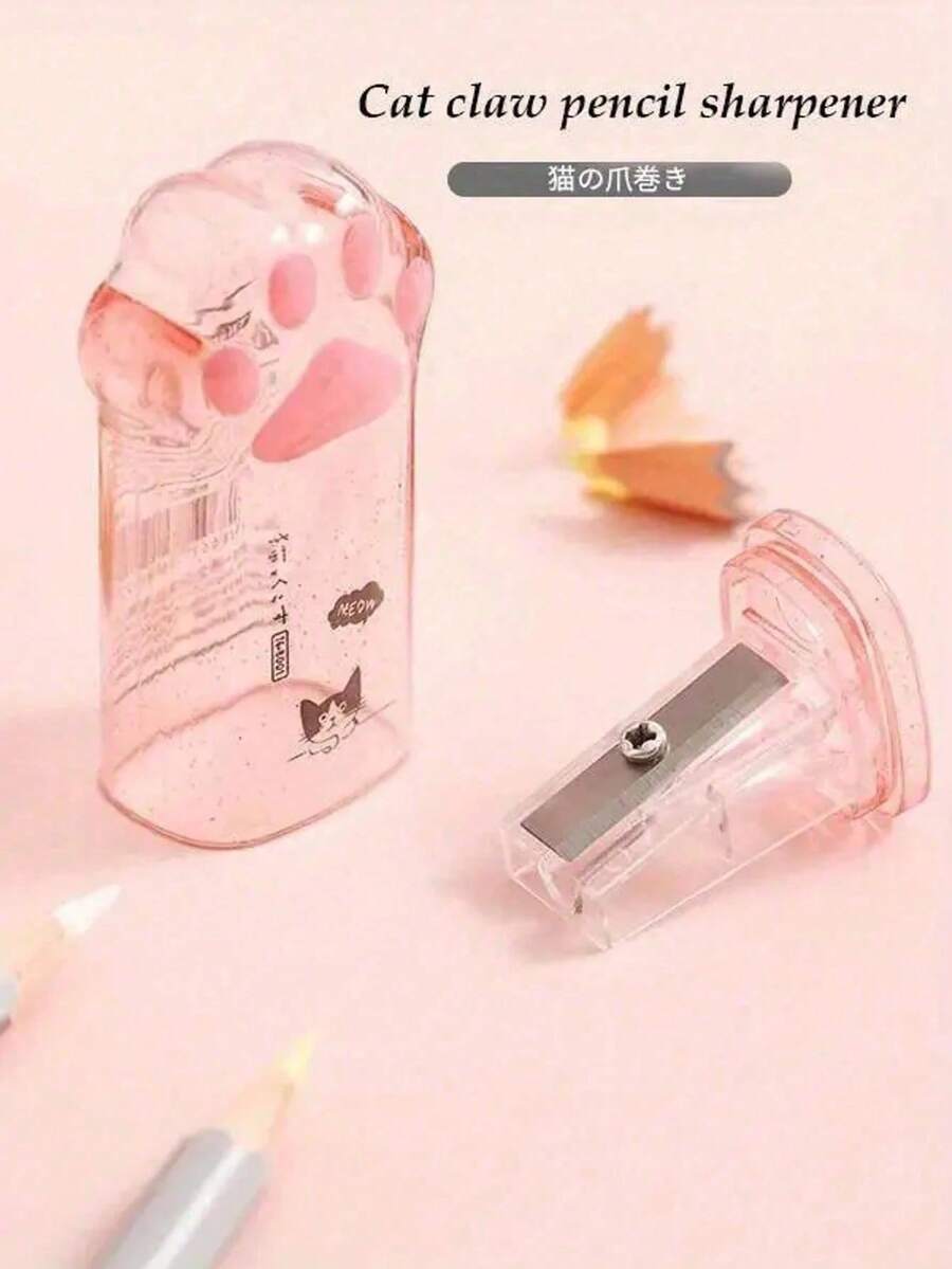 1pc Plastic Cat Paw Pencil Sharpener, Manual Operation, No Battery Required, Suitable For School And Office Stationery, Back To School Season - A - View 1