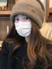 1pc Fashion Soft Round Badge Knit Hat, Autumn/Winter Knit Hat, Winter Clothing Matching Recommended Gift, Winter Warm Ear Protection Woolen Hat Cold Hat Suitable For Daily Use, Knit Hat, Beanie - Round Label - View 10
