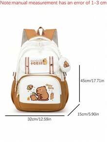 1pc Cute Capybara Colorblock Backpack, Lightweight Multi-Compartment Student Bag, Can Hold Textbooks, Laptop And Umbrella, Unisex - Brown - View 4