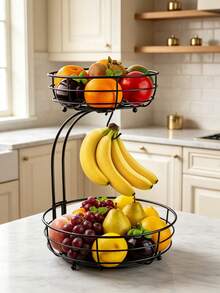 1 Set Iron Fruit & Vegetable Basket Storage Rack With Banana Hook, Desktop Decorative Organizer Basket, Detachable Design, Black, 64oz, Suitable For Kitchen, Living Room, Patio, Storage, Guest Hosting, Kitchen Accessories - Multicolor - View 7