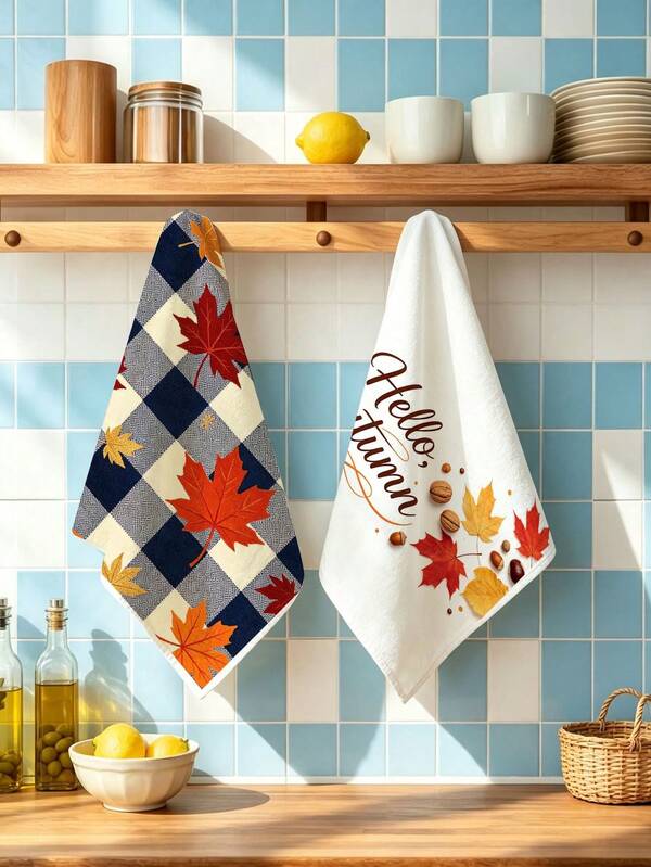 2 Peças Toalhas Absorventes de Cozinha, Feitas de Material de Poliéster, Impressas com Padrão de Abóbora de Halloween, Adequadas para Cozinha, Banheiro, Escolha Ideal para Donas de Casa e Reuniões Familiares, Bens Domésticos de Alto Custo-Benefício, Decoração de Outono e Decoração de Ambiente
