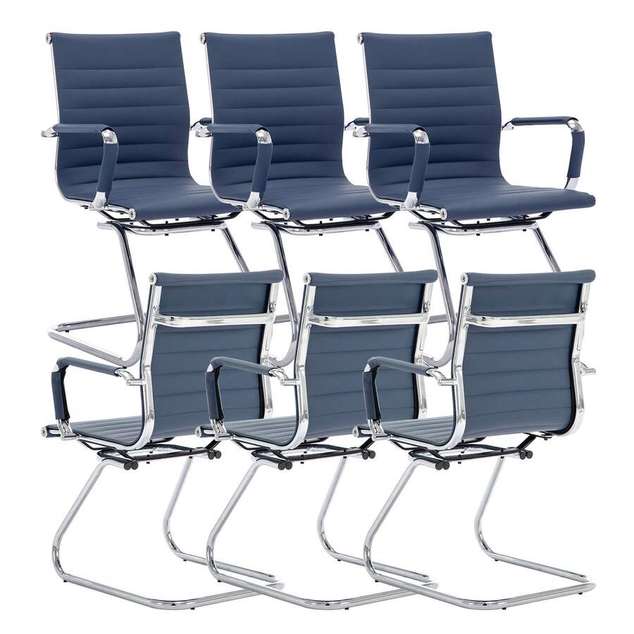 WAHSON OFFICE CHAIRS 6PCS PU Leather Office Chair Metal Frame Conference Chair For Meeting Room/Reception Area - 藍色六把 - 查看 1