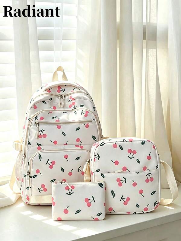 Backpack Crossbody Bag Pouch 3Pcs No Pendant,Multi Zipper Pockets Side Mesh Pocket,Large Capacity Layer Storage,For Teen Girls School Daily All Season