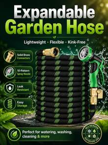 Manguera de jardín de 100 pies/75 pies/50 pies/25 pies con boquilla de alta presión de 10 funciones, manguera ligera no expandible, adecuada para patio, césped, lavado de autos y uso al aire libre, suministros de jardinería manguera de agua - A - Ver 3