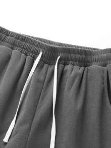 Men's Wool Lined Striped Sweatpants, Elastic Drawstring Waist Loose Straight Leg Pants, Thick Winter Casual Pants With Side Pockets - Grey - View 4