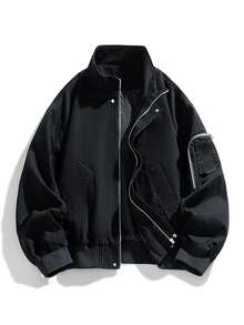 American Vintage Stand Collar Workwear Jacket Denim Fashion Streetwear Style Unisex Spring Autumn - Black - View 3