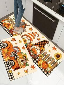 1/2pcs Autumn Thanksgiving Gnome Pumpkin Pattern Doormat, Outdoor Welcome Mat, Carpet, Autumn Floor Mat, Thanksgiving Front Door Mat - Multicolor - View 2