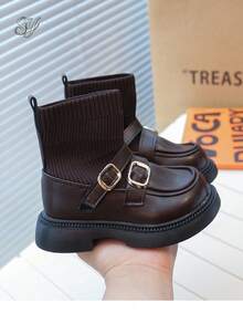 1 Pair Fashionable Cute Bow PU Pearl Hook & Loop Girls' Shoes, Comfortable Versatile Mary Jane Loafers, Suitable For Outdoor Daily Party School, Spring/Autumn - Brown - View 3