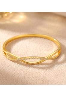 1/3pcs 18K Gold Plated Jewelry Set, Infinity Cuff Ring & White Enamel Link Chain Bracelet, Versatile Daily Wear - Gold - View 3
