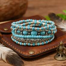 1 buah Set Gelang Berlapis Turquoise Bohemian, Gelang Tali Elastis Vintage, Aksesori Tangan Manik-manik Buatan Tangan, Perhiasan Serbaguna untuk Liburan Pantai Musim Panas, Aksesori yang Dapat Ditumpuk, Elastis yang Dapat Diatur - MultiWarna - View 5