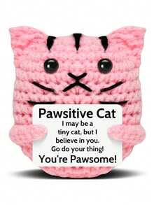 迷你正能量钩针企鹅/鸭子/鲨鱼/蜜蜂/猫咪，励志生日礼物，可爱装饰，附赠正能量卡片，适合送给朋友的创意生日礼物、家居装饰、派对装饰、情人节礼物 - 卡其色 - 查看 22