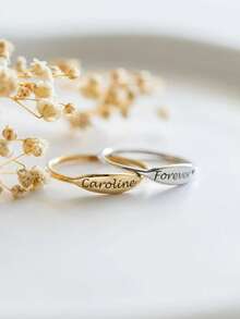 Custom Name Personalized Engraved Ring, Stainless Steel Oval Promise Ring Jewelry - Multicolor - View 6