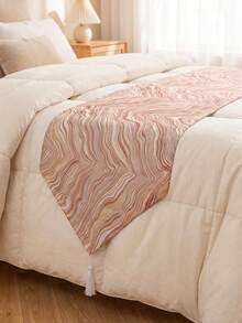 13.8"W X 94.5"L 1pc Cream Style Bedroom Bed Runner, Luxury Red Water Ripple Bed Throw, Bedding Accessory For Homestay Hotel, Dual Use As Table Runner - Red - View 11