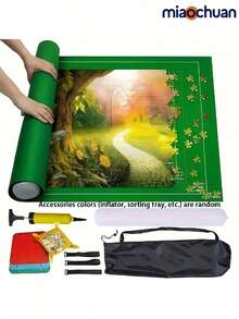 1500 Piece Puzzle Mat Rollable - Non-Slip Felt Storage Mat, (Single Puzzle Mat) - 1 Set 12pcs (1 Puzzle Mat + 1 Air Tube/1 Pump, 4 Sorting Trays And 1 Storage Bag + 3 Straps) (Black/Green) 1pc - Puzzle Mat + 4/6 Sorting Trays Random Color Christmas Gift - Birthday Gift - Holiday Gift - Small Gift - Perfect Little Gift - Multicolor - View 4