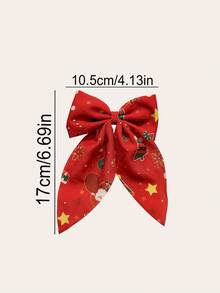 4pcs Kids Christmas Printed Ribbon Bow Hair Clips, Alligator Hair Clips With Snowflake, Christmas Tree, Santa Claus Designs, Festive Color Palette, Suitable For Girls' Christmas Party And Holiday Outings, Secure Grip, Anti-Slip, Half-Up Hair And Flyaway Hair Top Clips - Multicolor - View 4
