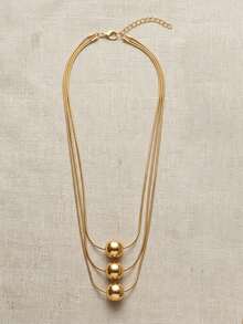 1pc Fashionable Exquisite 3-Layer Flat Snake Chain Ball Layered Collarbone Necklace, Suitable For Women's Daily Wear, Holiday Gift And Birthday Gift - Golden - Round Snake Chain - View 2