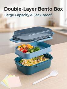 Caja bento portátil de doble capa, resistente al calor y a prueba de fugas, disponible en múltiples colores, adecuada para estudiantes, camping, trabajadores de oficina, aplicable para uso en el hogar, oficina y al aire libre. - Multicolor - Ver 11