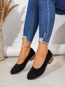 1 Pair Solid Color Fashion Fabric Buckle Women's Wedge Heel Thick Sole Shoes Outdoor All Season - Black - View 2