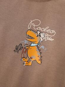 Boys Round Neck Long Sleeve Sweatshirt Western Cowboy Dinosaur English Print Loose Casual Pullover Sweatshirt For Toddlers And Young Children - Brown - View 5