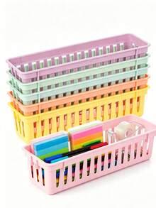 1/2/3/6pcs Classroom Pencil Storage Basket, Plastic Stationery Organizer 25.5x7.5x6cm, Colorful Pen Holder Storage Box, Suitable For Teachers, Students, Home Study And Office - Multicolor - View 8