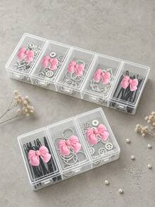 Single 3-Compartment Tool Organizer Box With Bow Decor, Unique Design, Jewelry Bead Packaging Box, Storage Divider Box, Independent Flip Lid Sorting Box, Fishing Tackle Storage Box, Nail Art Storage Box, Hardware Storage Box, Gift For Her - Multicolor - View 5