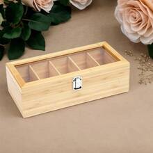 1pc Bamboo Tea Storage Box, 5 Compartments With Acrylic Window Flip Lid Airtight Canister, Tea Bag Organizer, Suitable For 4 Seasons, Chinese Tea Set Accessory - Multicolor - View 14