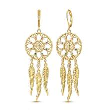 1 Pair Women's Hoop Earrings, 18K Gold Plated Dreamcatcher Feather Earrings, 925 Sterling Silver Inlaid With Colorful Cubic Zirconia, Elegant Jewelry Gift - Gold - View 4