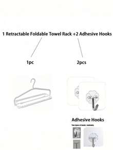 3pcs Set (1pc Retractable & Foldable Towel Rack + 2pcs Adhesive Hooks) Rotating Drying Rack, Space-Saving, Thickened & Widened, High-Quality Anti-Deformation Material, Suitable For Towels, Large Bath Towels, Bed Sheets - Multicolor - View 13