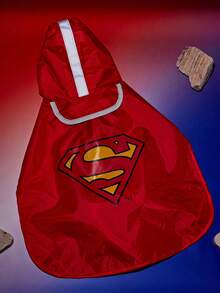 SUPERMAN X PETSIN 1pc Red Hooded Rain Poncho For Dogs, Pet Outdoor Raincoat - Red - View 10