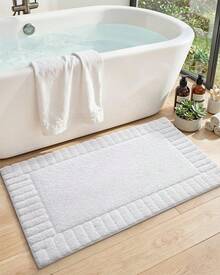 DEXI Tapete para Baño 40 x 60 cm, Alfombra de Baño Antiderrapante, Tapetes de Baño Supersuave y Absorbente, Lavable a Máquina, Blanco - Caqui - Ver 9