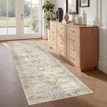Alfombra de pasillo antideslizante para dormitorio, alfombra lavable con reverso de goma - Alfombra suave de pelo corto para cocina, lavandería, baño (61 x 244 cm, beige/marfil) - Gris - Ver 3