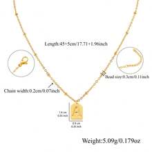 1pc Classic Rectangular Letter Pendant Gold Stainless Steel Bead Chain Necklace For Women - Golden Rectangular Letters - View 2