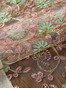 HXARTMIS 1件復古花卉刺繡蕾絲桌布，優雅蕾絲飾邊長方形桌巾，田園風餐桌布，適用於餐廳、婚禮與居家裝飾 - 灰麻色 - 查看 7