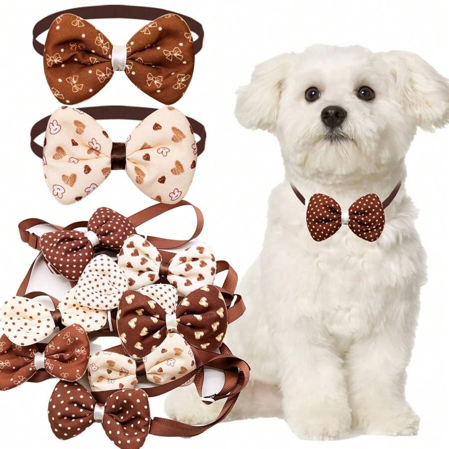 5/12pcs Fashionable Brown Dog Cat Bow Adjustable Pet Dog Bow Tie Dog Beauty Pet Accessories - Multicolor - View 1