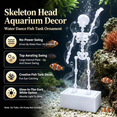 Movable Aerating Skeleton Aquarium Ornament, Air Bubble Driven Swinging Fish Tank Decor, Multi-Joint Flexible Skeleton Landscape Decoration, No Power Needed Resin Underwater Ornament For Aquarium Landscaping