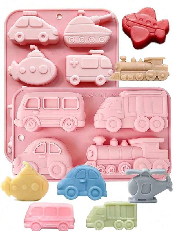 8-Cavity/Style Creative Transportation Vehicle Silicone Soap Mold, Mini Soap, Reusable And Easy Release, Car Theme 3D Art Embossed Mold, Handmade Soap Mold, Candle Mold, Aromatherapy Stone Mold, Resin Mold, Holiday Home Decor, Fun Decorative Accessories, DIY Handmade Home Display Craft Mold