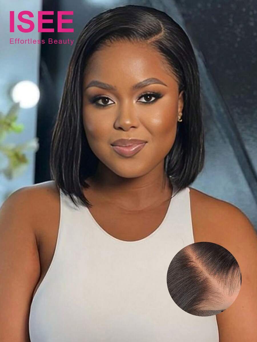 ISEE HAIR 7*5 Inch HD Glueless Human Hair Straight Wig 180% Density 8-16 Inch Natural Hairline Wig Natural Color Suitable For Daily Use Women's Human Hair Wig - SNatural - View 1