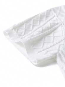 Men's Argyle Cable Knit V-Neck Short Sleeve, Y2K Loose Casual Top - White - View 6