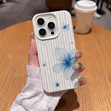 1 buah Casing Ponsel Bahan TPU Motif Bunga Garis-garis Biru Muda Kompatibel dengan iPhone 17 Pro Max/17/16 Pro Max/15/13/12/11/ S20 FE/A15/S24/A55/ Note 11/Note 12/Note 13 Pro Pelindung Lembut Anti Jatuh Cakupan Penuh - Putih - View 4