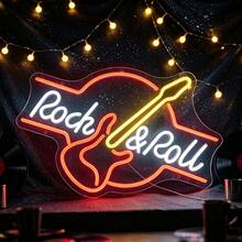 1 pieza Luz de neón LED con forma de guitarra Rock&Roll, adecuada para decoración de pared de bar de música, alimentada por USB, bajo voltaje, accesorio de pegatina de vidrio, base irrompible, sin sobrecalentamiento - Rojo, frío, blanco, amarillo limón - Ver 5
