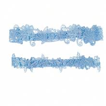 EVERDINAH 2Pcs Multi-Color Bridal Lace Garter Set, Elastic Wedding Thigh Bands For Bride, Floral Leg Accessories For Wedding, Bridal Shower, Party & Photoshoot,Halloween - Dusty Blue - View 14