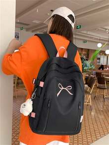 Dedoo Zipper Backpack, Bow Embroidery, Cherry Charm, Large Capacity, Student School Bag, College Campus, Sweet Korean Style Back To School Student Backpack - Black - View 5