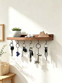 Floating Wooden Frame With Hooks | Handmade Entryway Storage Rack Suitable For Living Room Kitchen Hallway Wall-Mounted Storage Rack Display Shelf Organizer Decorative Storage Rack - View 3
