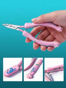 4pcs Stainless Steel Cuticle Nipper Set, Cat Paw Handle Cover + Pointed Tip Protective Cap, Cartoon Nail Grooming Tools, Suitable For Home And Salon Nail Care - Multicolor - View 5