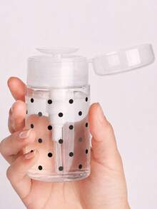 Black Polka Dot Pattern Reusable Pet Portable Travel Bottle, With 3.38oz/6.76oz Portable Pump Head, Suitable For Nail Polish Remover, Toner And Makeup Remover, Round Top Design, Hand Washable, Makeup Remover Bottle - Clear - View 3