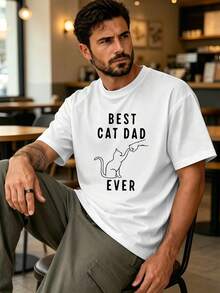 Men's Shirt "Best Cat Dad Ever" In A High Quality Fabric, Elegant Design, Stylish Clothing And Artistic Stamp. - White - View 2