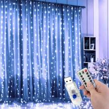 أضواء ستارة LED، تحكم عن بعد ب- 8 وظائف، تعمل بالطاقة عبر USB، مثالية لعيد الحب، رأس السنة، رمضان، الزفاف وحفلات العطلات، أضواء سلسلة عيد الميلاد - سلاسل إضاءة ستارة USB - مشاهدة 8