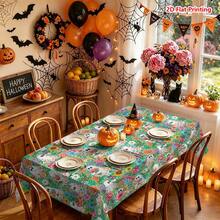 1/2pcs Halloween Tablecloth, Halloween Ghost & Floral Pattern Polyester Tablecloth, Suitable For Dining Room, Dining Table, Coffee Table, Kitchen, Picnic, Camping, Country Farmhouse Decor, Holiday Tabletop Protection - Multicolor - View 13