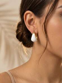 1 Pair Colorful Enamel Teardrop Hoop Earrings, Water Drop Earrings, Minimalist Daily Fashion Jewelry For Women Wedding/Party/Daily Wear - Red - View 8